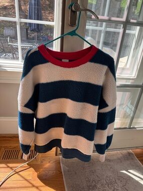 Maeve Red, Navy and Cream Striped Sherpa Pullover